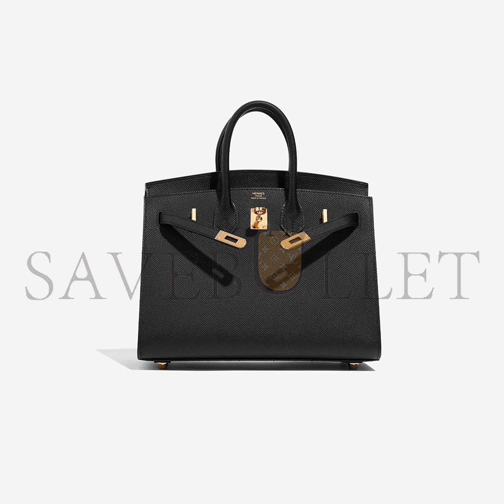 HERMES BIRKIN 25 EPSOM LEATHER BLACK GOLD BUCKLE HIGH END BAG H028369CC89 (25*20*13cm)